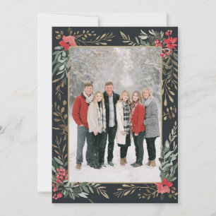 Elegant Black Botanical Photo Christmas Holiday Card