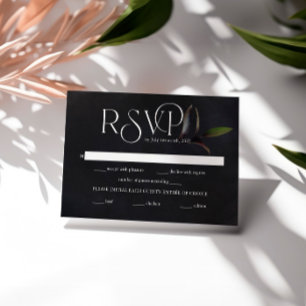 Elegant Black Botanical RSVP with Vintage Flair Card