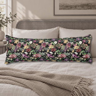 Elegant Black Botanical Wildflower Pattern Body Cushion