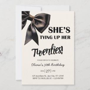 Elegant Black Bow 30th Birthday Invitation