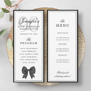 Elegant Black Bow 90th Birthday Program + Menu Invitation