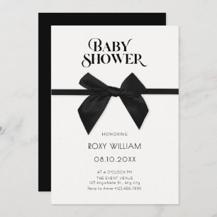 Elegant black bow baby shower invitation