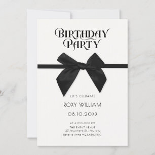 Elegant black bow birthday invitation