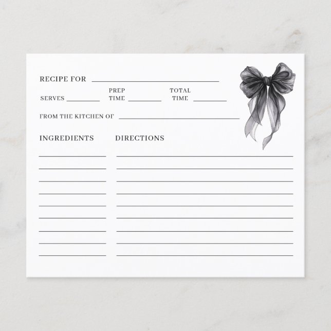 Elegant Black Bow Bridal Shower Recipe (Front)