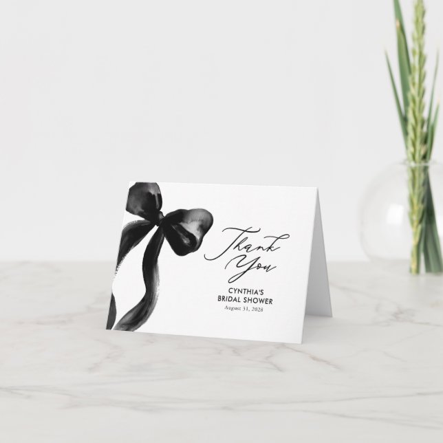 Elegant Black Bow Bridal Shower Thank You (Front)
