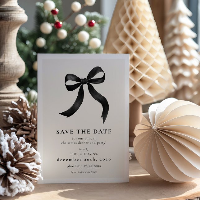 Elegant Black Bow Christmas Party Save The Date (Creator Uploaded)