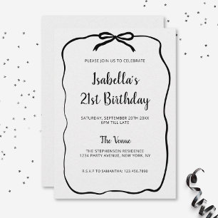 Elegant Black Bow Frame Minimalist Birthday Invitation
