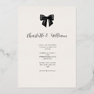 Elegant Black Bow Gold Foil Wedding Invitation