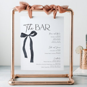 Elegant Black Bow Gothic Bride Bar Menu Cocktail Pedestal Sign