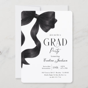 Elegant Black Bow Grad Party Photo Graduation Invitation