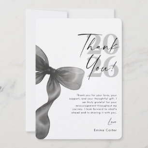 Elegant Black Bow Grad Photo Graduation Party Thank You Card