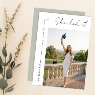 Elegant Black Bow Grad Photo Graduation Thank You Postcard