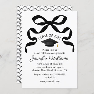 elegant black bow graduation party class of 2025 invitation