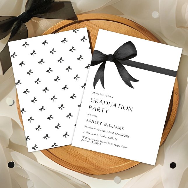 Elegant Black Bow Graduation Party Invitation (Creator Uploaded)
