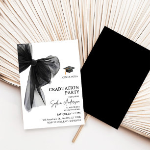 Elegant Black Bow Graduation Party Invitation
