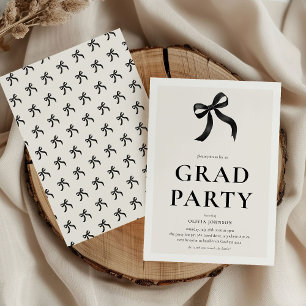 Elegant Black Bow Graduation Party Invitation