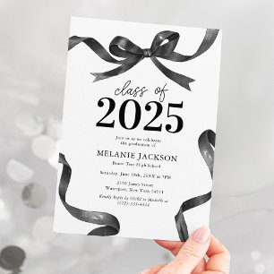 Elegant Black Bow Graduation Party Invitation