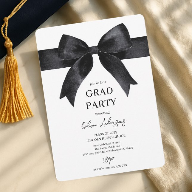 Elegant Black Bow Graduation Party  Invitation (Creator Uploaded)