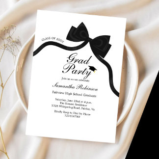 Elegant Black Bow Graduation Party  Invitation