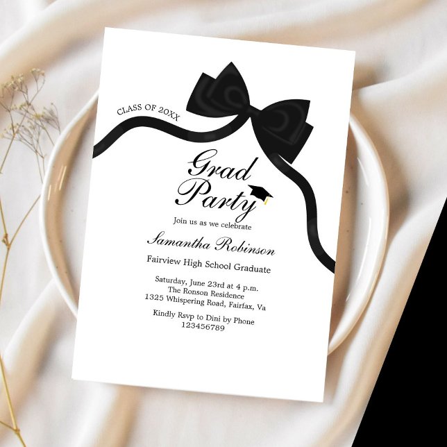 Elegant Black Bow Graduation Party  Invitation (Creator Uploaded)
