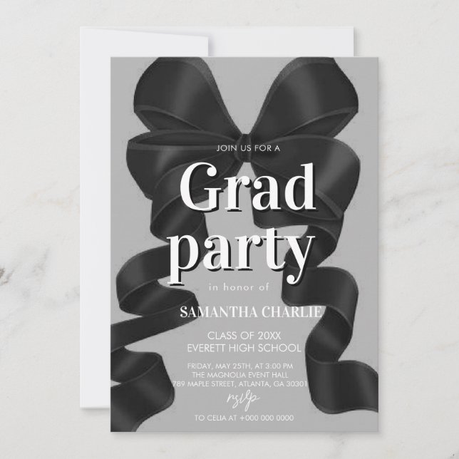 Elegant Black Bow Graduation Party Invitation (Front)