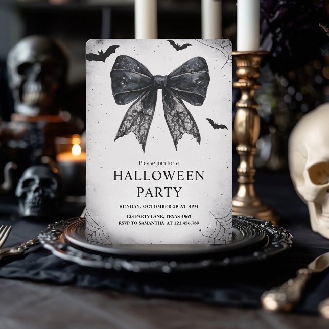 Elegant Black Bow Halloween Party  Holiday Card (Creator Uploaded)