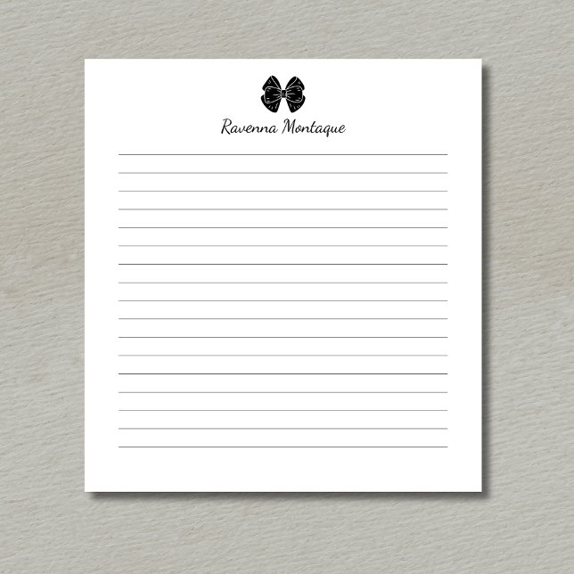 Elegant Black Bow Handwritten Custom Name Lined  Notepad (Creator Uploaded)
