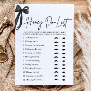 Elegant Black Bow Honey Do List Bridal Shower Game Invitation