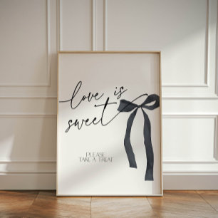 Elegant Black Bow Love is Sweet Dessert Treats Pedestal Sign