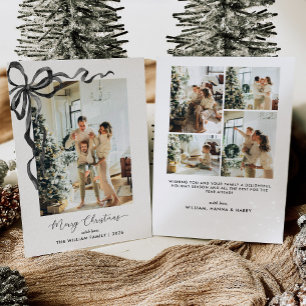 Elegant Black Bow Merry Christmas Photo Holiday Card