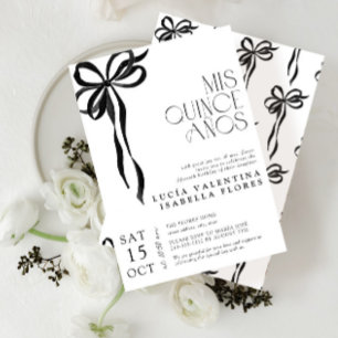 Elegant Black Bow Mis Quince Años QR Quinceañera  Invitation