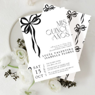 Elegant Black Bow Mis Quince Años Quinceañera  Invitation
