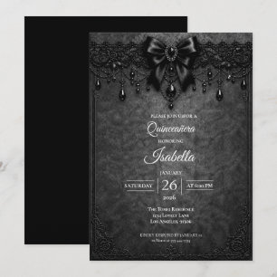 Elegant Black Bow pearls Quinceañera Invitation
