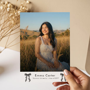 Elegant Black Bow Photo Graduation Invitation Postcard