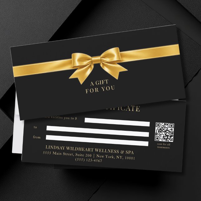 Elegant Black Bow QR Code Gift Certificate (Elegant Black Gold Bow QR Code Gift Certificate)