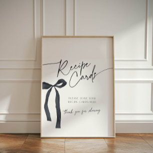 Elegant Black Bow She's Tying the Knot Recipe Card Pedestal Sign