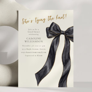 Elegant Black Bow She's Tying the Knot Shower  Invitation
