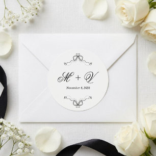 Elegant Black Bow Vintage Coquette White Wedding Classic Round Sticker