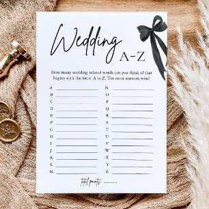 Elegant Black Bow Wedding A-Z Bridal Shower Game Invitation