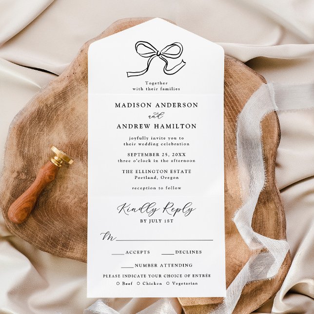 Elegant Black Bow Wedding All In One Invitation (Creator Uploaded)