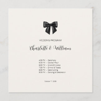 Elegant Black Bow Wedding Flat Program Card