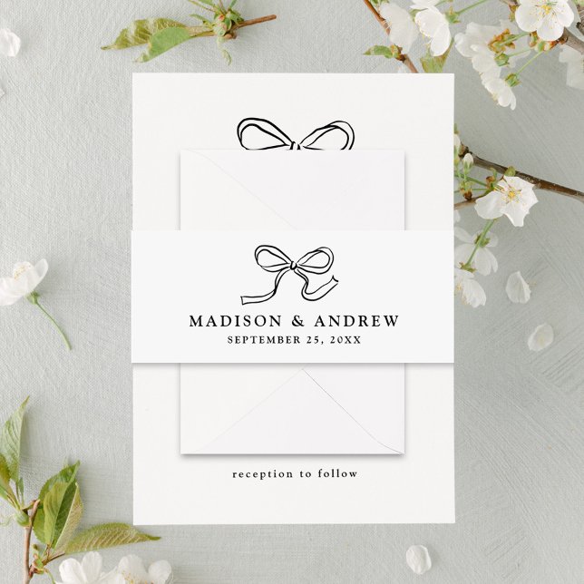 Elegant Black Bow Wedding Invitation Belly Band (Creator Uploaded)