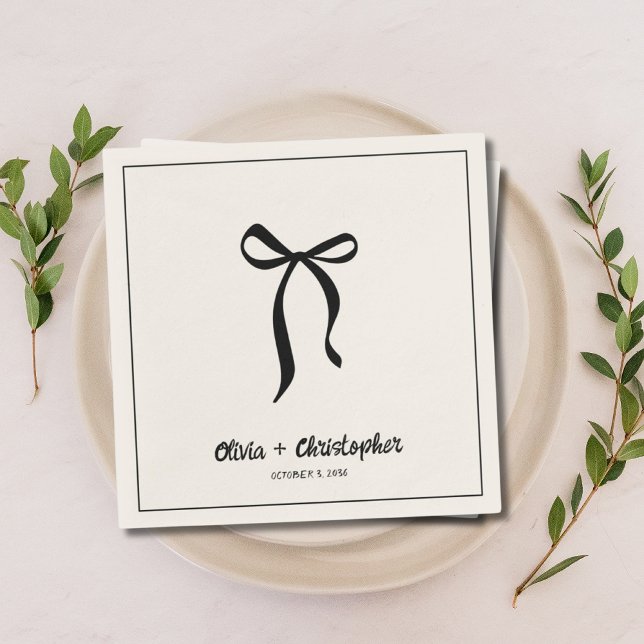 Elegant Black Bow Wedding Napkins Personalised (Elegant Black Bow Wedding Napkins Personalized)