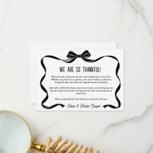 Elegant Black Bow Wedding Thank you card 