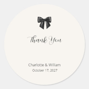 Elegant Black Bow Wedding Thank You Sticker