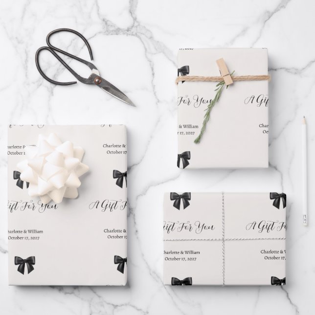 Elegant Black Bow Wedding Wrapping Paper (Front)