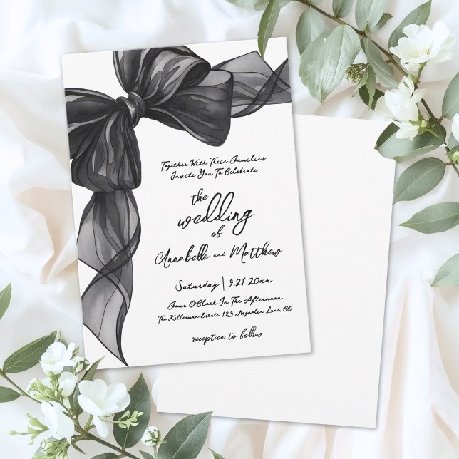Elegant Black Bow Whimsical Wedding Invitation (Elegant Black Bow Whimsical Wedding Invitation)