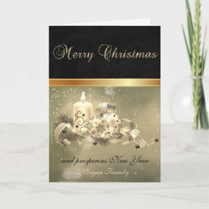Elegant Black,Branch Balls Candle Holiday Card