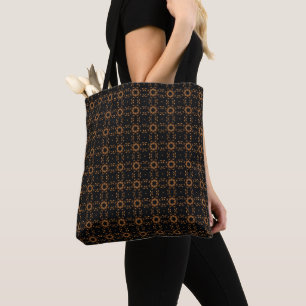 Elegant Black Bronze Floral Lattice Pattern Tote Bag