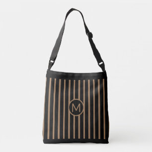 Elegant Black & Brown Vertical Striped Crossbody Bag